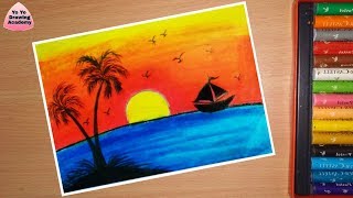 How to Draw Sunset Scenery For Beginners With Oil Pastel Step by Step very easy