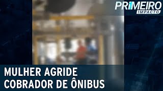 MG: passageira de ônibus agride cobrador após brecada brusca | Primeiro Impacto (20/07/22)