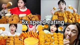 5x speed eating sound | BBURINKLE FRIED CHICKEN COMPILATION |ASMR MUKBANG | Satisfying Eating sound🔥