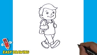 How To Draw School Boy step by Step and Easy | School Boy Line Illustration  | School Boy drawings