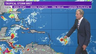 Tropical Storm Bret continues to strengthen as it approaches Caribbean