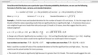 Probability Mean And Standard Deviation For A Binomial Distribution
