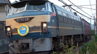 JR貨物 EF66 27号機(広車公開HM掲出･警笛あり)+コキ20B 貨物列車2073レ 大野浦→玖波 2013.10