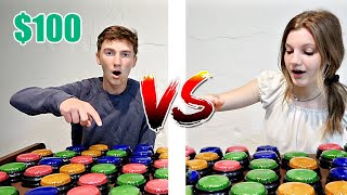 100 TRICK SHOT BUTTONS....Who Can Find The $100 BUTTON first?! | Match Up