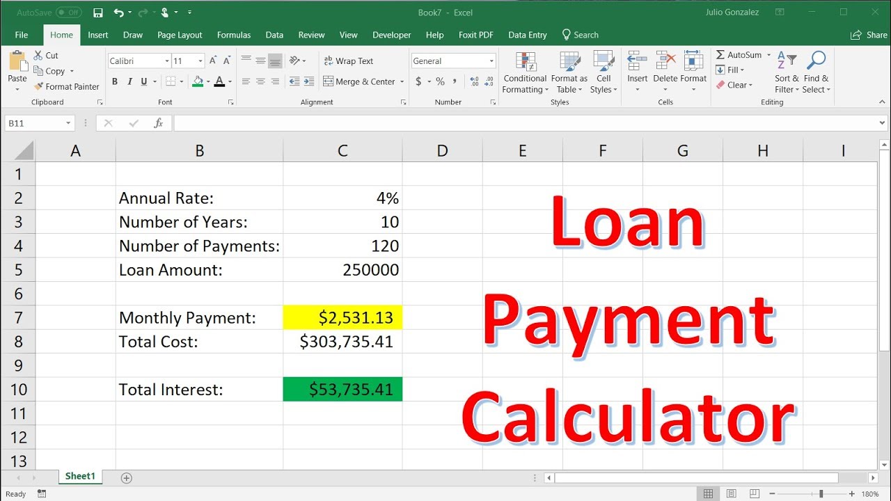 How To Calculate Loan Payments Using The PMT Function In Excel - YouTube