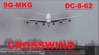 Dramatic nose down approach , crosswind  and birds : Douglas DC-8,  MK Airlines 9G-MKH , Ostend