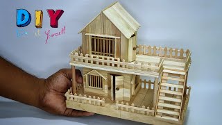 How to make ice cream stick mini house / Simple popsicle sticks house  /  DIY  miniature house