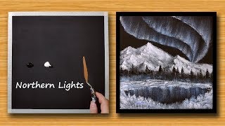 Easy Acrylic Painting / Black canvass / Northern Lights Bob Ross style
