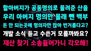 [실화사연] 할아버지가 공동명의로 물려준 산을 우리 아버지 명의만 몰래 뺀 백부 돈 안되는 곳에 명의자만 많아 번거롭다고? 개발 소식 듣고 수쓴거 모를까봐? 재산찾기 소송 고고!