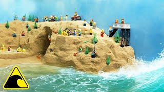 Tsunami Destroys Lego Tourist Spot with Sea Cave - Wave Machine Experiment - Lego Dam Breach Flood