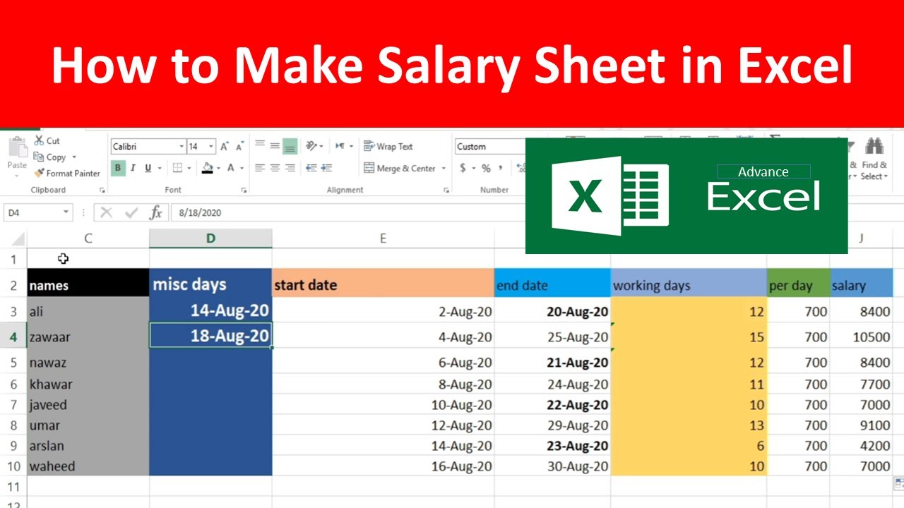 How To Make Salary Sheet In Excel | Payslip In Excel | Salary Banane Ka ...