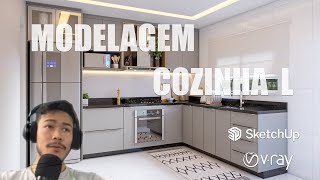 PROJETO COMPLETO - COZINHA EM L #1 SKETCHUP E VRAY