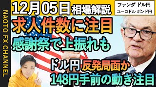 【FX相場解説/12月5日】ドル円、ユーロドル、ポンド円環境認識｜求人件数とISM非製造業、ドル高警戒