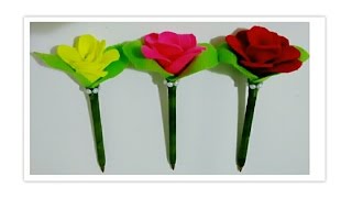 Caneta decorada com rosa em Feltro - Passo a passo - Caneta com Flor