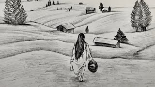 Doğa Manzara ve Özgür Kız Çizimi - İllustration of Nature Landscape and Free Girl