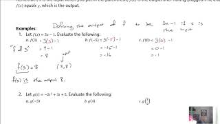 2a.4: Intro to Function Notation and Evaluating using Symbolic Function Notation Examples