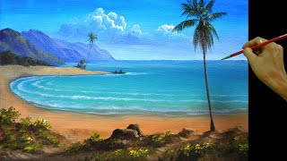 How to Paint a Tropical Beach with Palm Trees in Acrylic Painting Tutorial