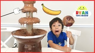CHOCOLATE FONDUE CHALLENGE with gummy vs real food taste test and giant chupa chups lollipops