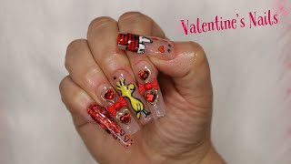 Valentine Day's Nails. Snoopy \u0026 Woodstock.