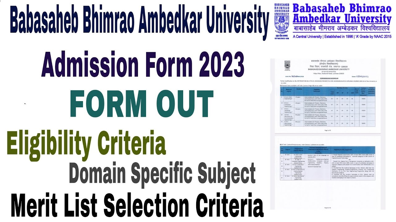 Baba Saheb Bhimrao Ambedkar Bbau University CUET Admission Form 2023-24 ...