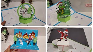 4 ideas for Christmas Greeting Pop Up Cards/ Greeting pop up card tutorial/ การ์ดป๊อบอัพคริสต์มาส