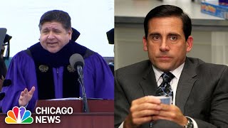 Pritzker gives ‘Office'-themed graduation speech at Northwestern, with Steve Car