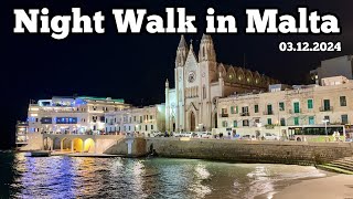 December Night Walk in Malta from Sliema to St Julians