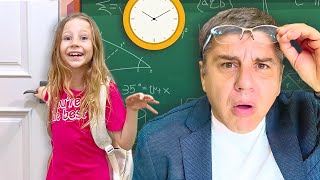 Nastya dan ayah sedang belajar tanggung jawab agar tidak terlambat ke sekolah