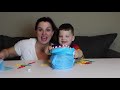 caleb and mommy playing family fun game shark bite