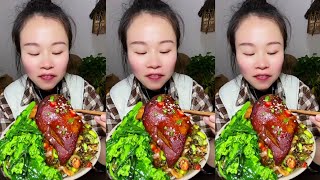 Delicious Chinese Food Eating Show 😋 Eat Fried Pork Bones With Green Vegetables, Boiled Corn Yummy