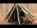 HD Bushcraft Video-Building a Large Semi-Permanent Shelter, Outdoor Cooking