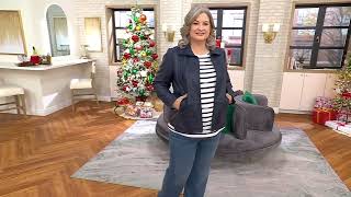 Denim \u0026 Co. Lamb Leather Zip Front Seamed Jacket with Pockets on QVC