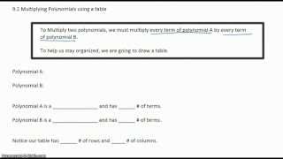 9.2 multiplying polynomials using a table