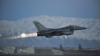 US F-16 Afterburner Takes Off at night