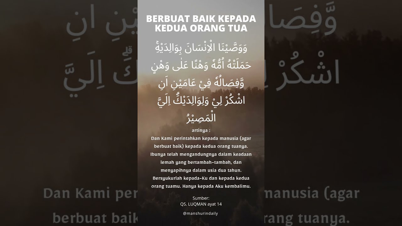 " Berbuat Baik Kepada Kedua Orang Tua" QS. LUQMAN Ayat 14 #shorts # ...