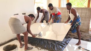 WoW Amazing Flooring Techniques!-how to install Luxury Floor Tile Accurately-Sand and cement mixer