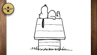 How to draw snoopy on his dog house