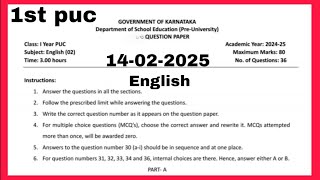 1st puc English Question paper 2024-25 14.02.2024. Final Exam question paper 📜🗞️