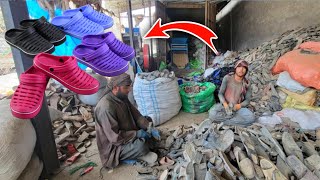 Recycling old Plastic Slippers to make new Slippers | Mass Production of Plastic Shoes Sandals Clogs