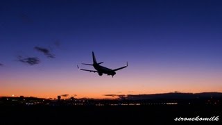 【Twilight Time】赤い月が昇る仙台空港 飛行機の離着陸と美しい夕焼け空