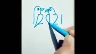 Easy way to draw love birds with 1212