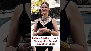 Rubina Dilaik Beautiful in Black Thigh High Slit Gown at Laughter Chefs