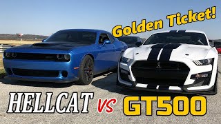 Rare GOLDEN TICKET 2020 Ford Shelby Mustang GT500 vs Stock 2016 Hellcat Challenger 40 MPH Roll Race