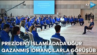 Prezident və birinci xanım V İslam Həmrəyliyi Oyunlarında nəticə əldə etmiş idmançılarla görüşüblər