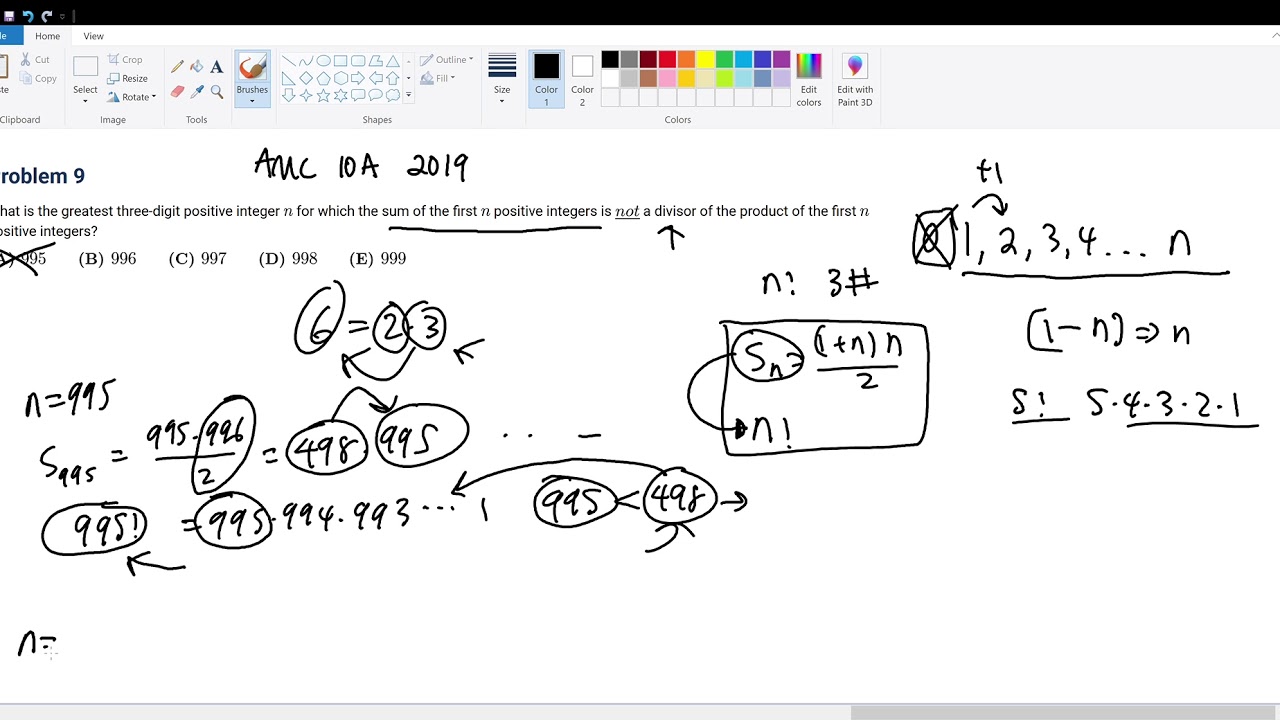 AMC 10A 2019 Problem 9 - YouTube