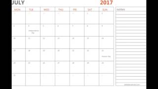 July 2017 Calendar Printable with Holidays and Moon Phases