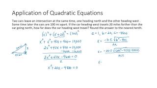 Example - Application of Quadratic Equations (Pythagorean Theorem)