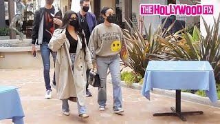 Kourtney Kardashian \u0026 Stephanie Shepherd Rock A Trench Coat \u0026 Yeezy Merch To Lunch At Taverna Tony