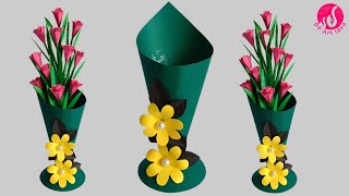 😱 (Day -5) 7 Day's Paper Craft Challenge|| DIY Paper Flower Vase || Handmade Flower Vase