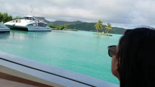 Arrival in Bora Bora waiting in water shuttle for more passengers to join us